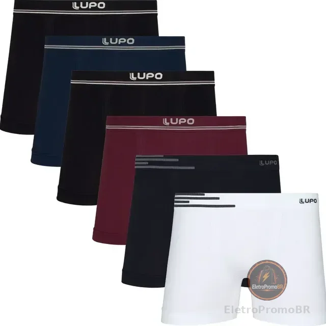 Kit 6 Cuecas Box Sem Costura Boxer Lupo Microfibra Original