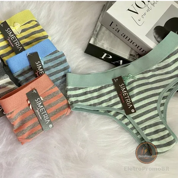 Kit 5 - Tanga Conforto Algodão Cotton Listrada Feminina