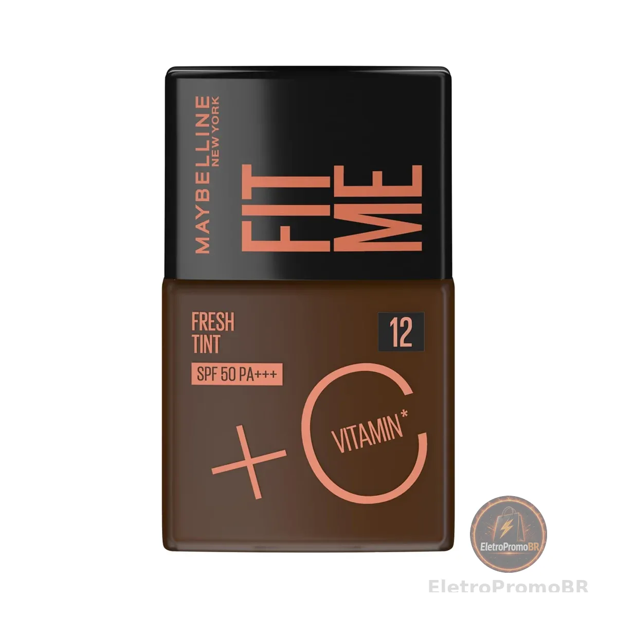 Maybelline NY Fit Me Fresh Tint Base Líquida, Proporciona Efeito Glow Natural, Controla a Oleosidade e Uniformiza a Pele com Vitamina C e FPS 50, Cor 12, 30ml