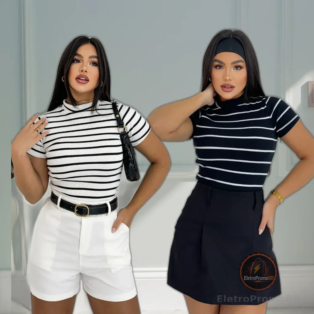 CAMISETA BLUSA LISTRADA MODA TENDENCIA VERÃO 2026 CANELADO PREMIUM PRIMAVERA