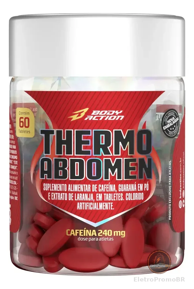 Suplemento Bodyaction Thermo Abdomen Cafeína 240mg em pote 60 comprimidos