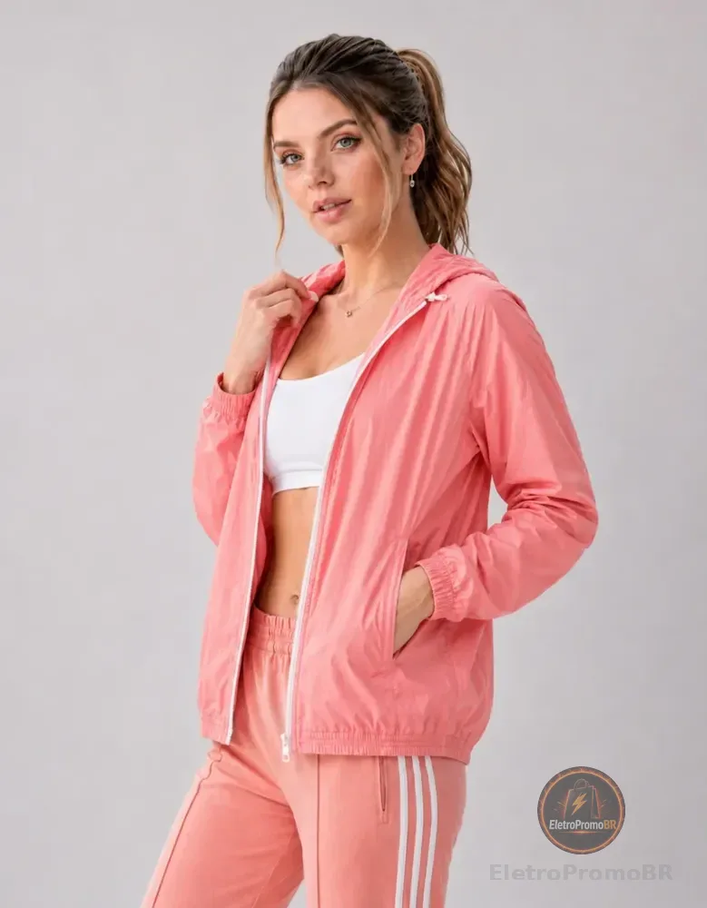 Jaqueta Feminina Iz Corta Vento Ultra Leve Com Capuz 2026 Coral P Lisa