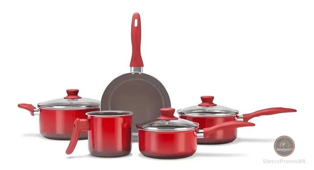 Conjunto De Panelas Ceramic Life Smart Brinox Vermelho 5 Pçs