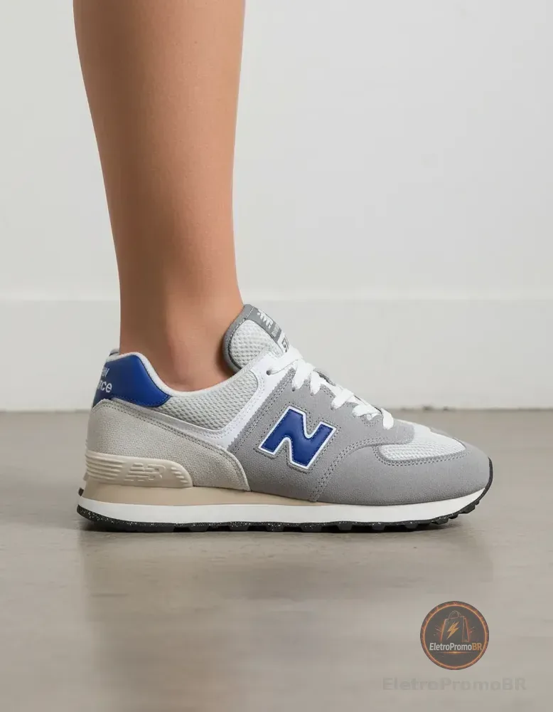 Tênis New Balance 574 V2 Unissex Retrô Moda Casual Original Prateado 44 Br