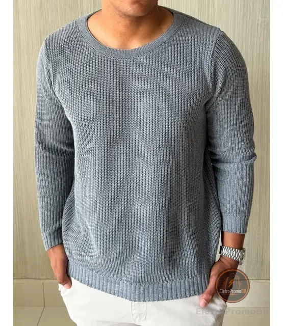Suéter Masculino Lã Tricot Blusa De Frio Social Manga Longa