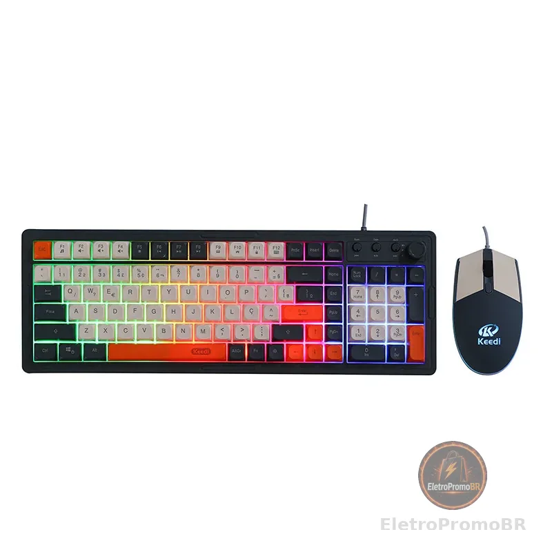 Kit Teclado Mouse Gamer KEEDI-TEC814 Membrana LED USB Controlador Volume