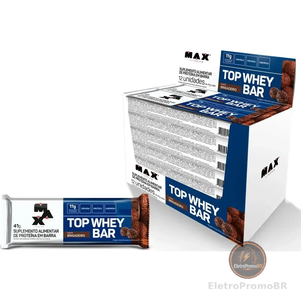 Top Whey Bar - Caixa C/12 Unidades - Max Titanium Sabor Brigadeiro