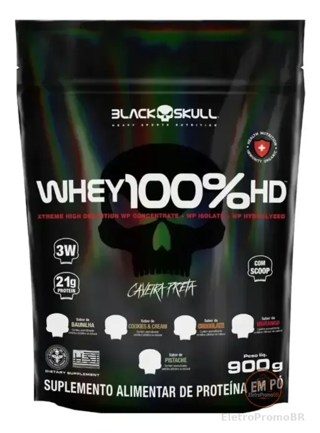 Whey Protein 100% HD Black Skull para Músculos Sabor Pistache 900g