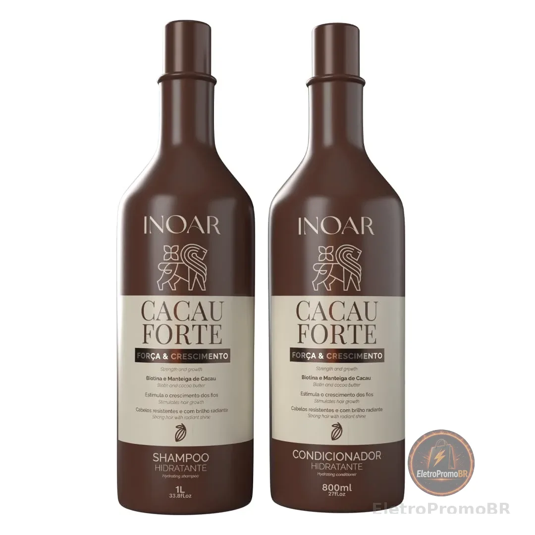 Inoar, Cacau Forte, Kit Shampoo 1L + Condicionador 800ml, Crescimento Saudável e Hidratação Intensa, Biotina e Manteiga de Cacau, Para Cabelos Enfraquecidos e Quebradiços