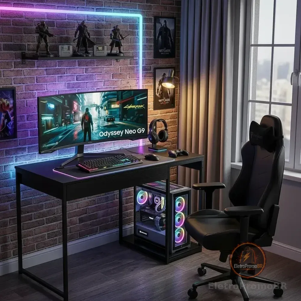 Escrivaninha Gamer Mesa Para Computador Com Suporte Para Cpu Preto