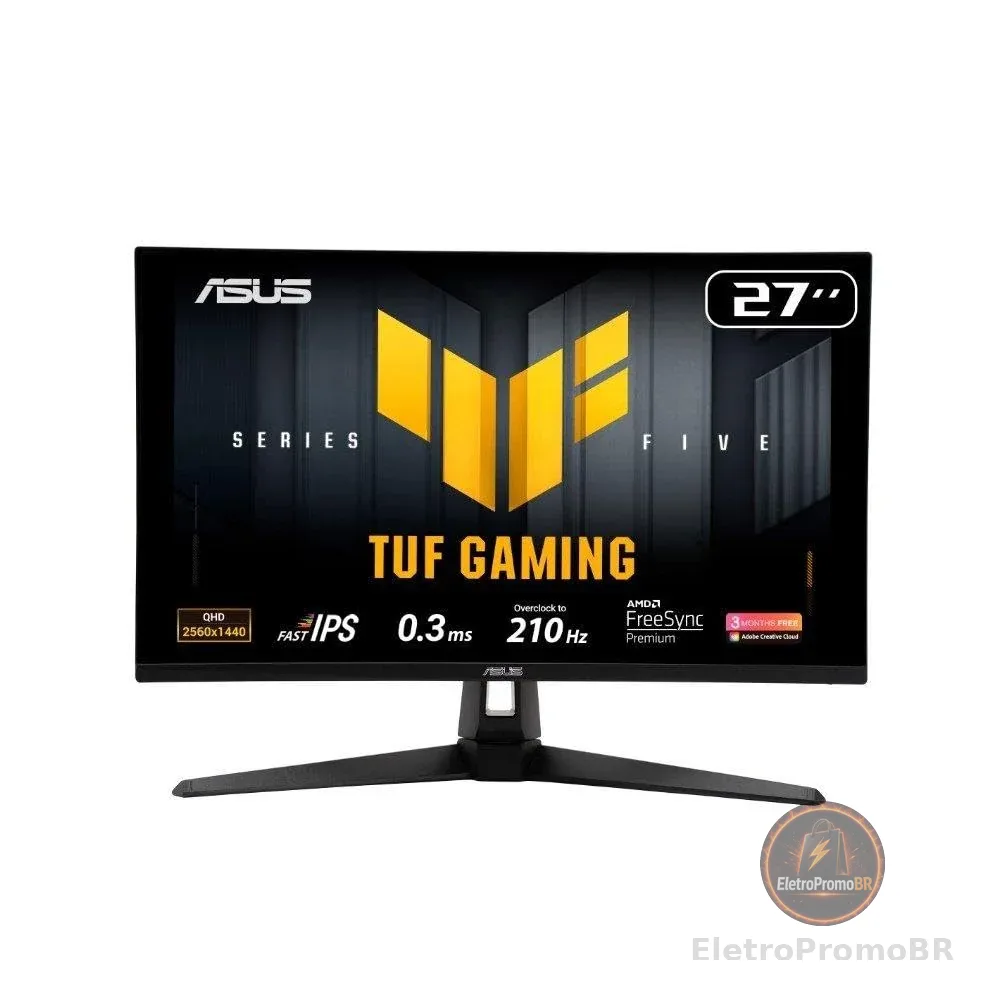 Monitor Gamer ASUS TUF 27", QHD, 210Hz, 0.3ms, IPS, G-Sync Comp, FreeSync Premium, Ajuste de ângulo, Som Integrado - VG27AQ5A