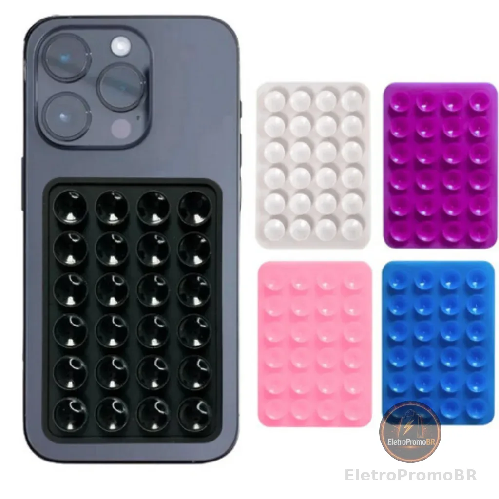 Ventosa para Celular Suporte de Silicone Fixação Forte, Portátil, Multicores