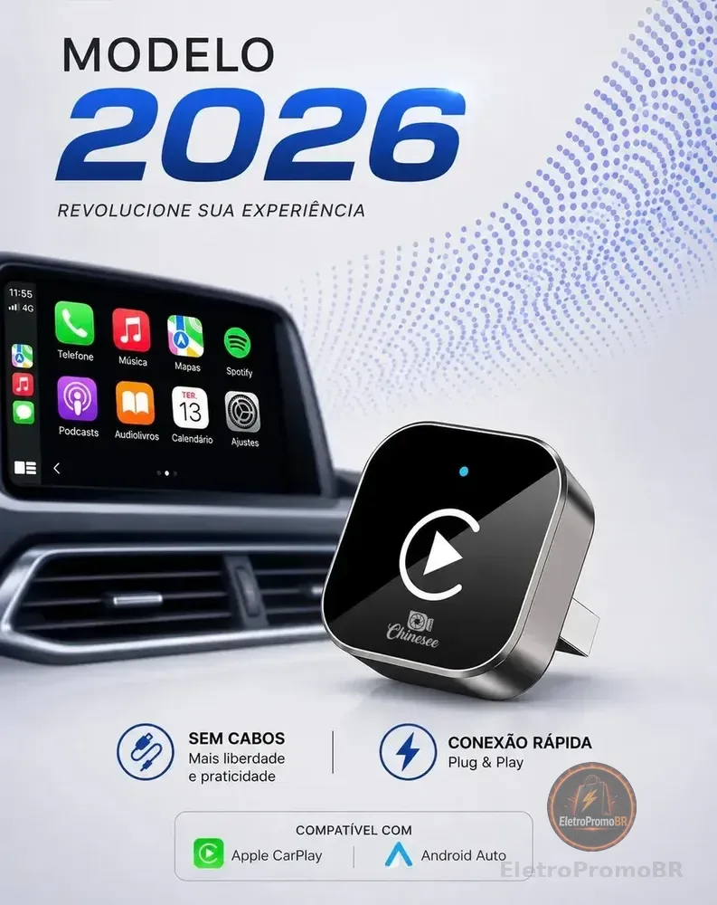 Carplay Adaptador Sem Fio RB Smart slim USB / USB-C Android Auto 2 Em 1 Slim E Potente