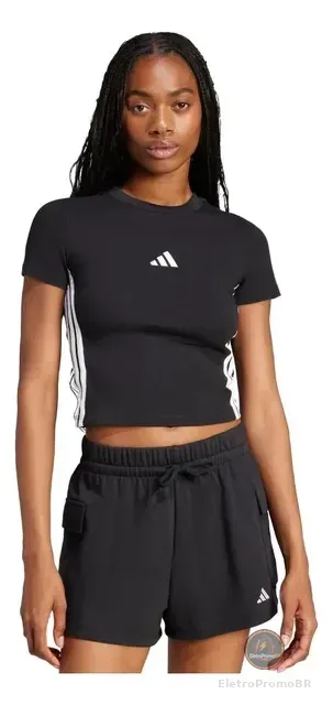 Camiseta Baby Look Essentials Três Listras Slim adidas