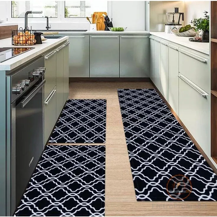Jogo de passadeira de cozinha tapete em jacquard antiderrapante 3 peças decoração impecável