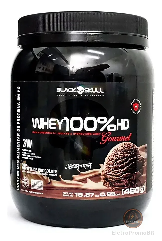 Whey 100% Hd Gourmet 450g - Black Skull Sabor Sorvete De Chocolate