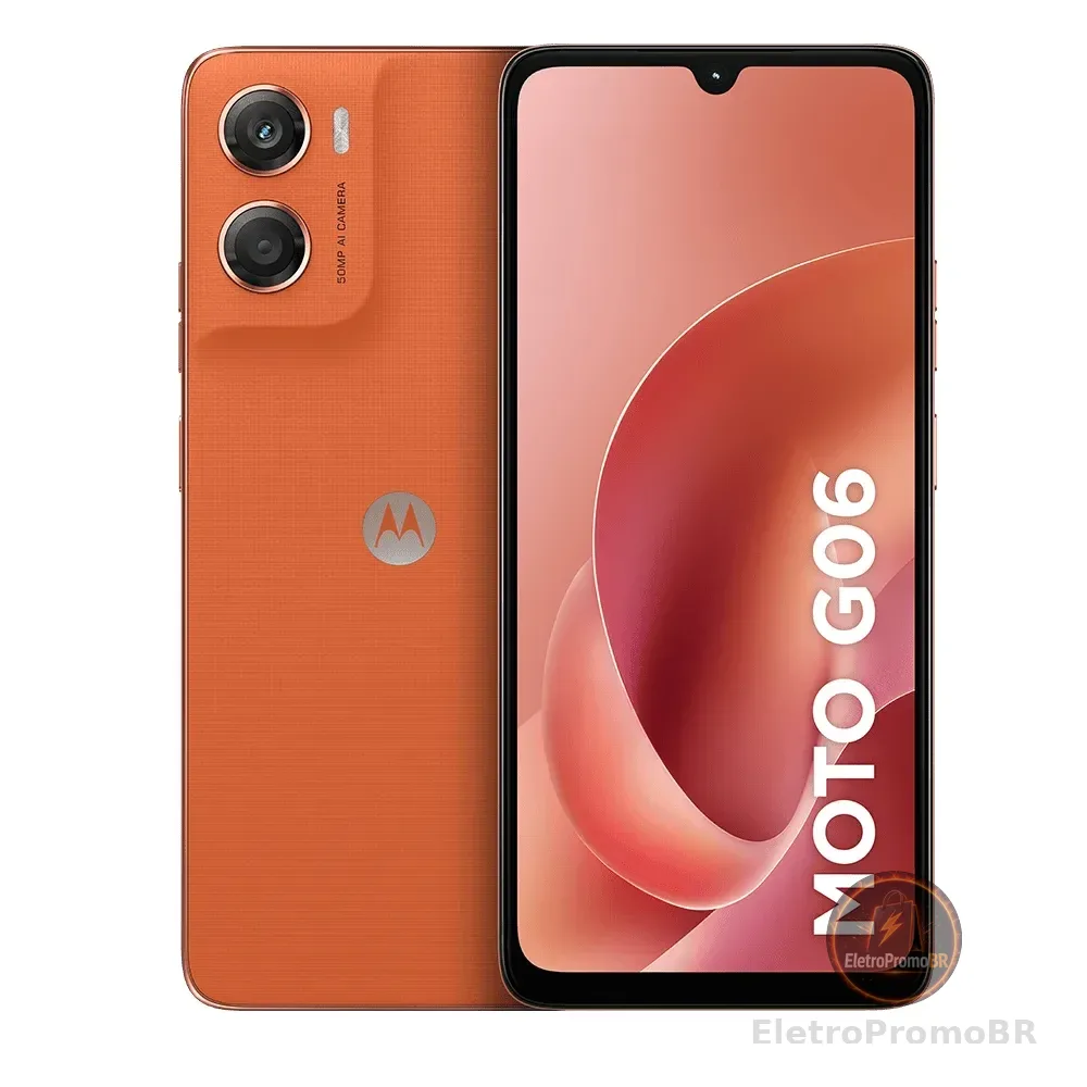 Smartphone Motorola Moto G06 - 128gb 12gb (4gb Ram + 8gb Ram Boost) E Camera 50mp Com Ai Bateria De 5200 Mah Tela 6.9 - Laranja