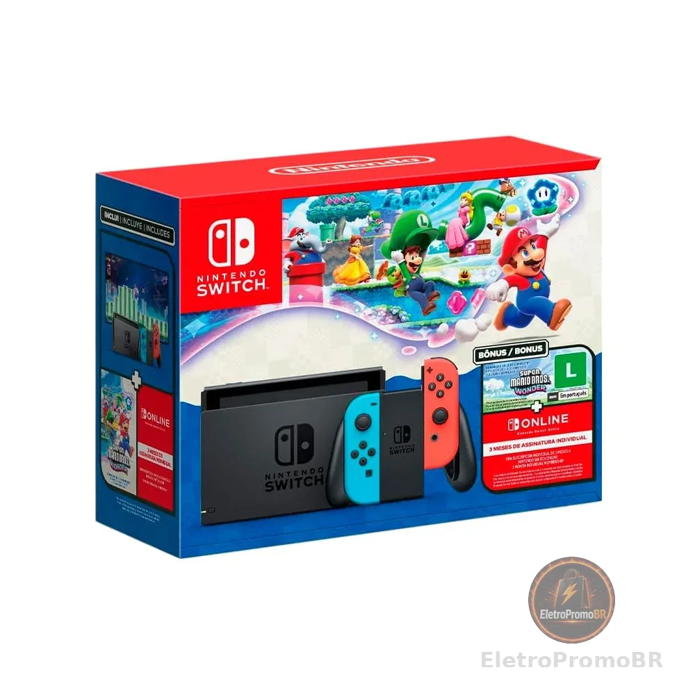 Bundle Nintendo Switch + Super Mario Bros. Wonder + 3 Meses de Assinatura Nintendo Switch Online