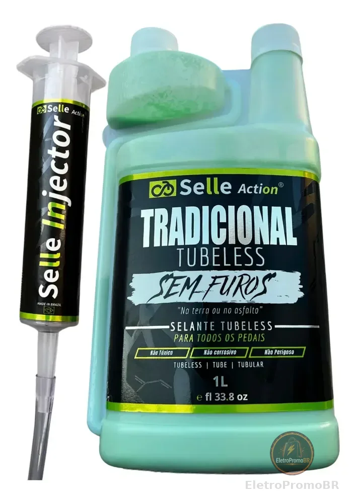 Liquido Selante Tubeless 1 Litro + Seringa Tubeless Injector