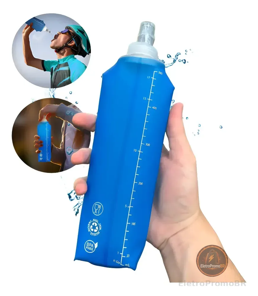 Garrafa De Água Mole Dobrável Corrida Silicone Squeeze Bike Azul