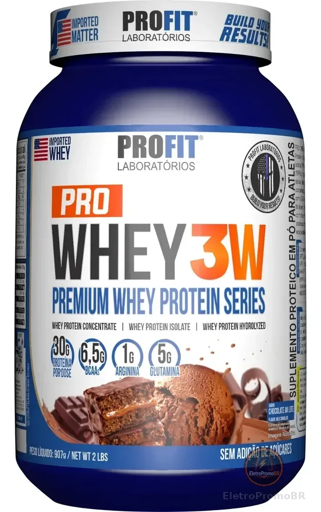 Pro Whey 3w Isolado Glutamina Arginina Bcaa Profit Labs Chocolate 907g