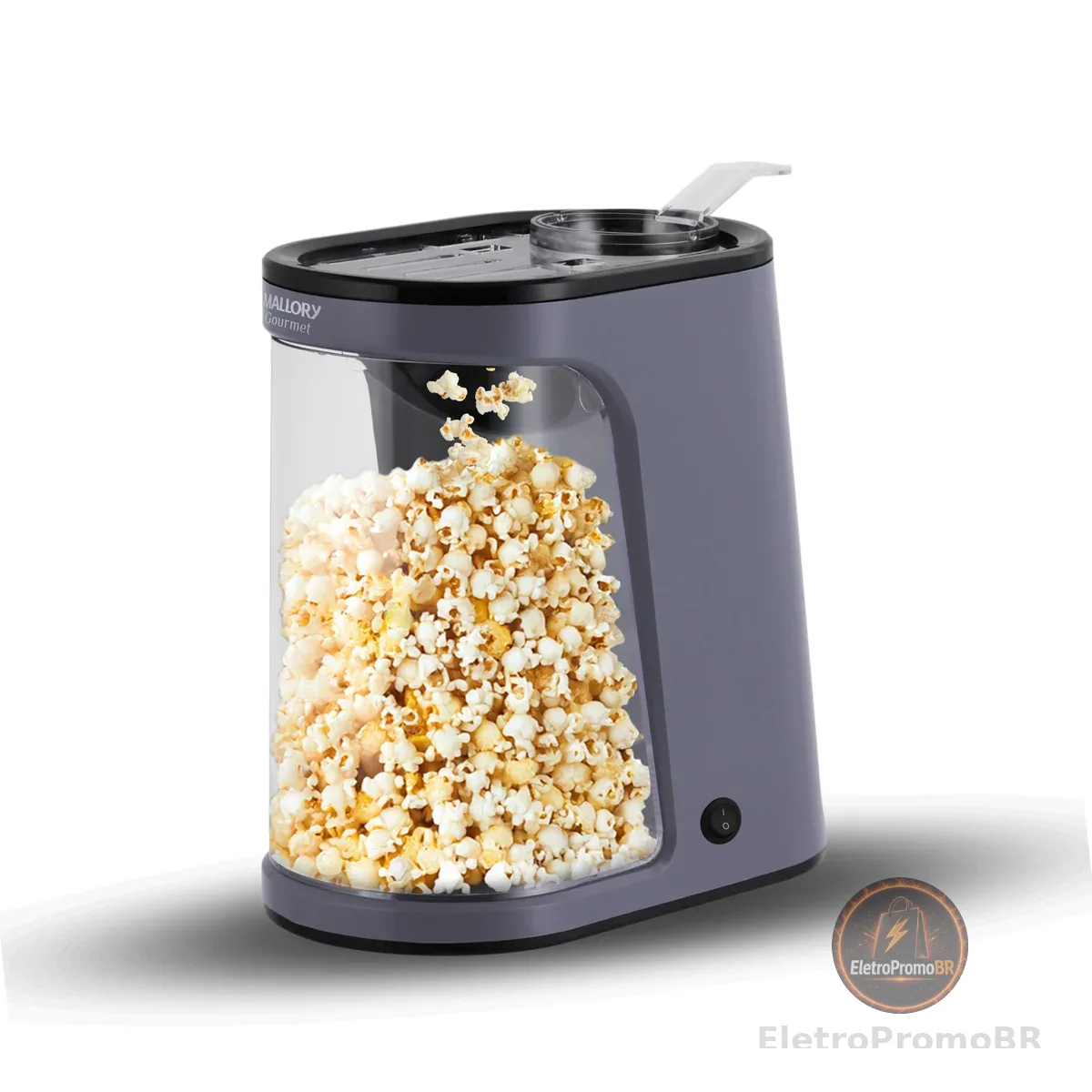 Pipoqueira Elétrica Mallory Gourmet – 1200W, Pipoca Sem Óleo, Reservatório Transparente, Botão Liga/Desliga e Pés Antiderrapantes – 127V