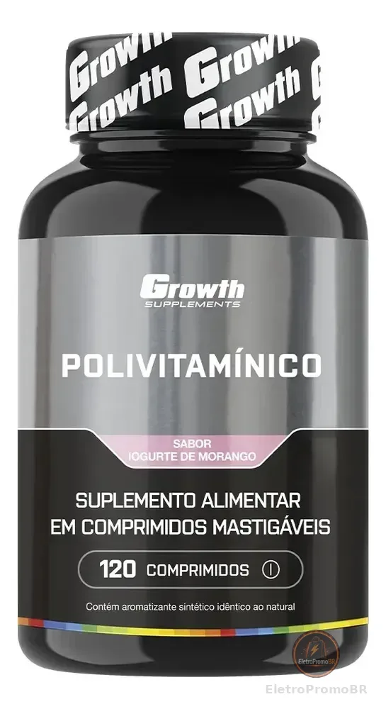 Polivitaminico Mastigável 120un. Growth Supplements - Sabor Morango