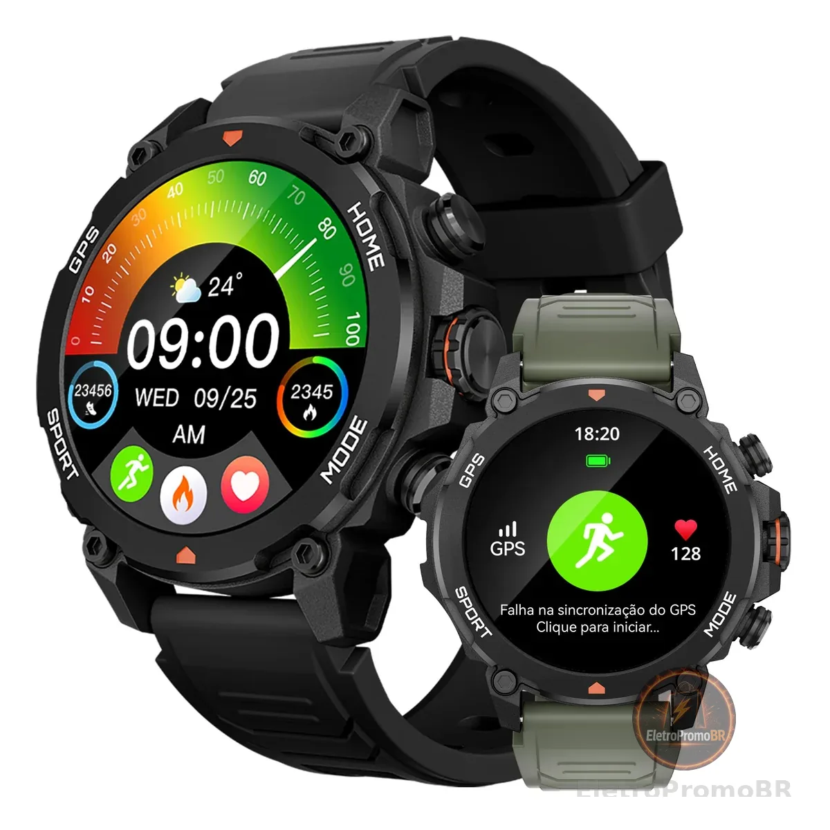 AURAFIT Smartwatch Relogio Inteligente Masculino Relógio Inteligente, GPS 150+ Monitoramento Esportivo, Altímetro Barômetro Bússola, Chamadas Bluetooth, 5ATM a Prova d'Agua, AMOLED 3,6 cm 2 Pulseiras