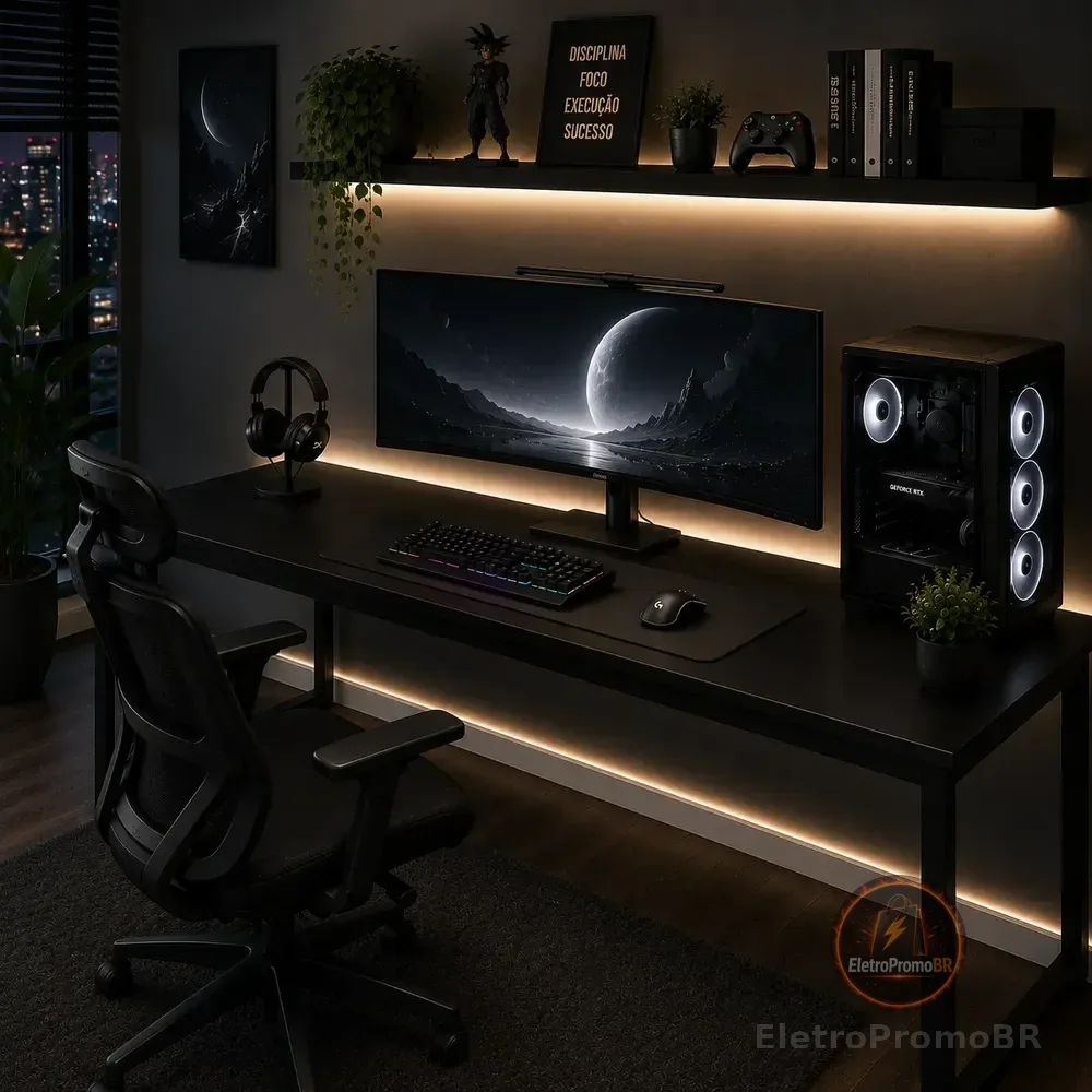 Mesa Gamer Industrial 150cm Com Estrutura Em Aço Para Pc Preto