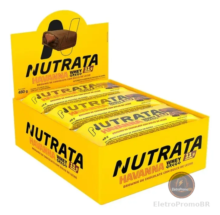 Barra Whey Grego 40g Display com 12 unidades Brownie com Dulce de Leche Havanna Nutrata