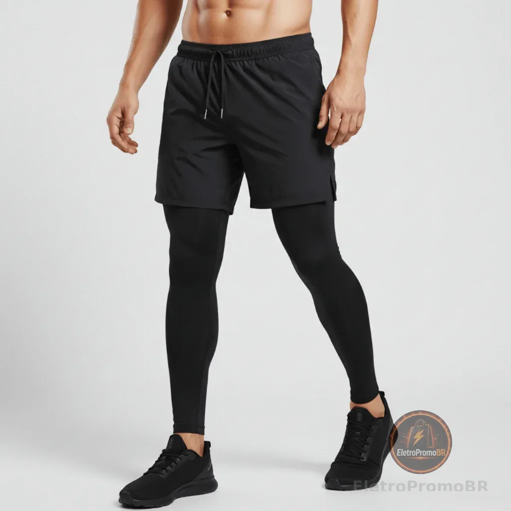Calça Masculina Corrida de Compressão 2 em 1
