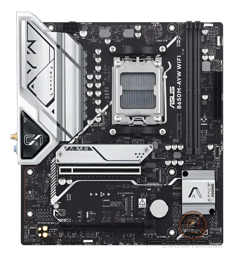 Placa Mãe Asus B650m Ayw Wi-fi B650 Amd Am5 Ddr5 Matx Preto Cinza-escuro