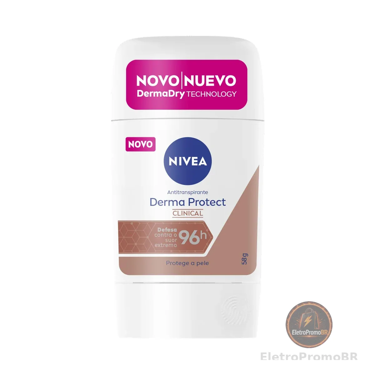 NIVEA Desodorante Antitranspirante Stick Derma Protect Clinical 58g, Defesa Intensa 96h, Controle de Suor Extremo, Toque Suave, Protege a Pele