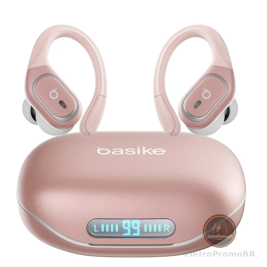 Basike Fones de Ouvido Clip-on, Bluetooth 6.0, Cancelamento de Ruído ENC com Dois Microfones