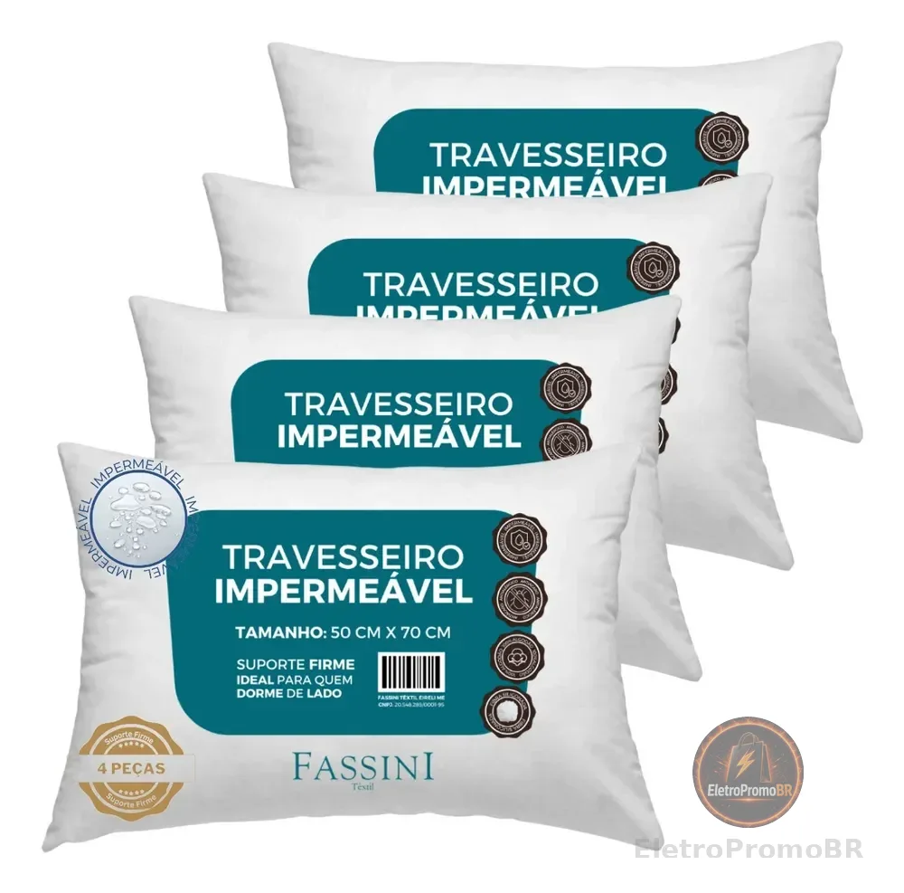 4 Travesseiros Antialérgico Impermeável 50x70 Super Macio Branco