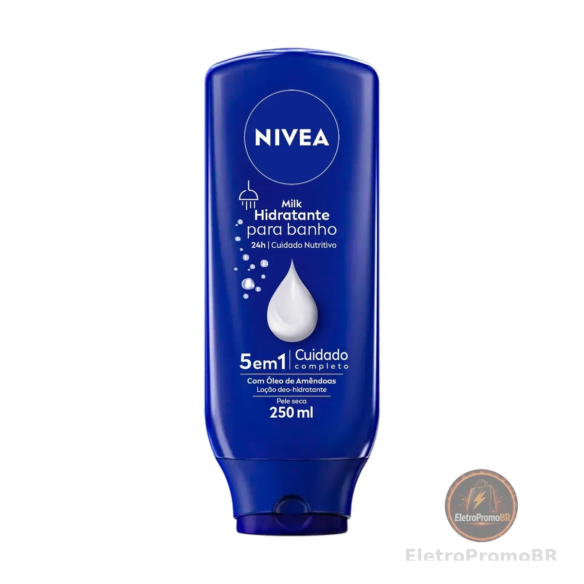 NIVEA Hidratante para Banho Milk 250ml, Cuidado Nutritivo 24h, Uso no Banho, Óleo de Amêndoas, Sensação de Maciez, Pele Seca