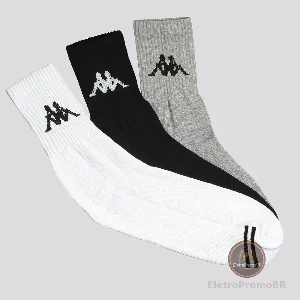 Kit Meia Kappa 3 Pares Cano Medio Branca Cinza E Preta Branco-cinza - Único