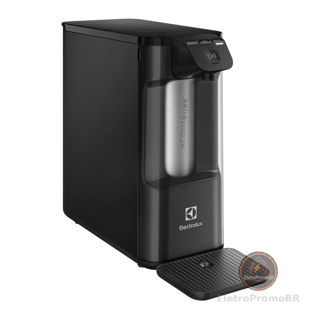 Electrolux Purificador de Água Gelada Fria e Natural Elétrico Compacto Eletronico placa Filtro refil 6 meses ou 3000l Painel Touch Bivolt Preto PE12P