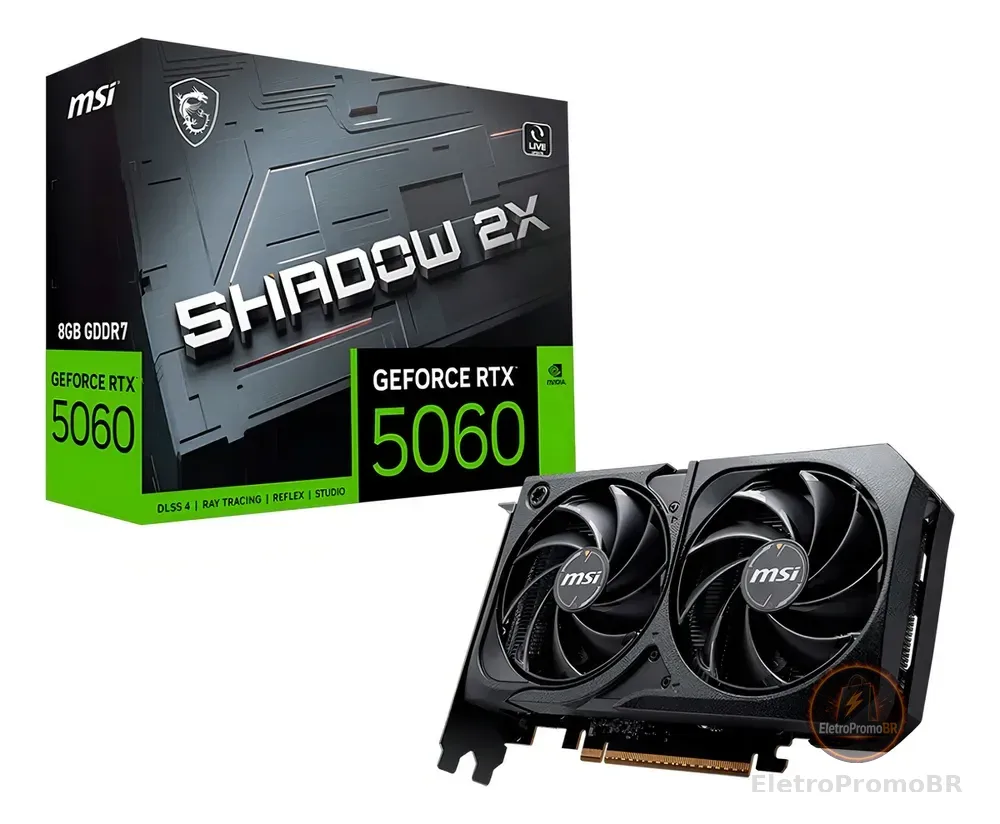 Placa de vídeo msi geforce rtx 5060 shadow 2x oc 8gb gddr7 128-bit