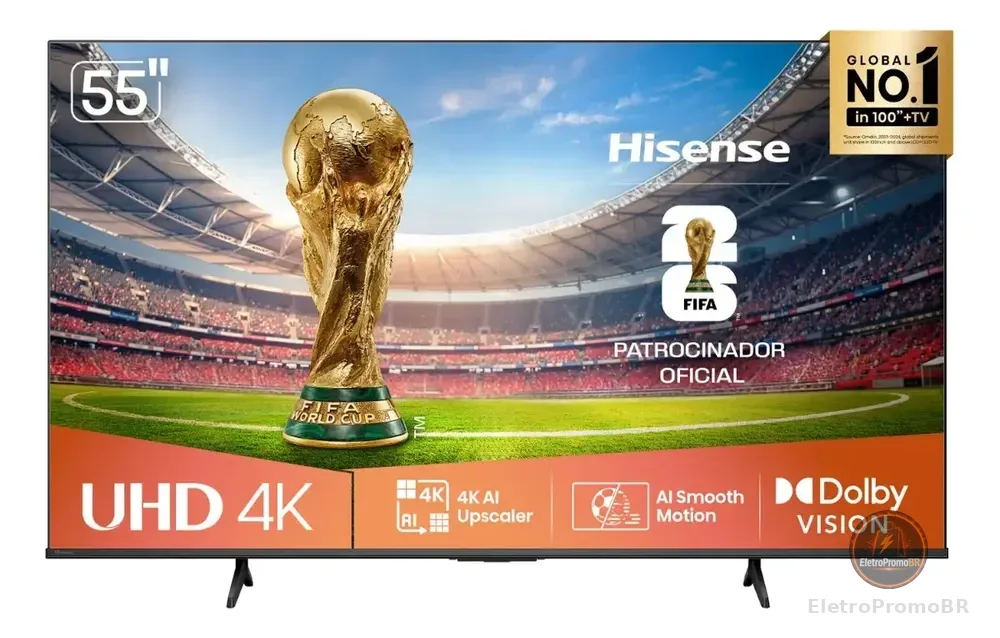 Hisense Smart TV 4K 55 Polegadas 55A6NV com Dolby Vision, HDR10, HLG, Dolby Gaming, Film Maker, DTS Virtual X, Compatibilidade Alexa e Google Home