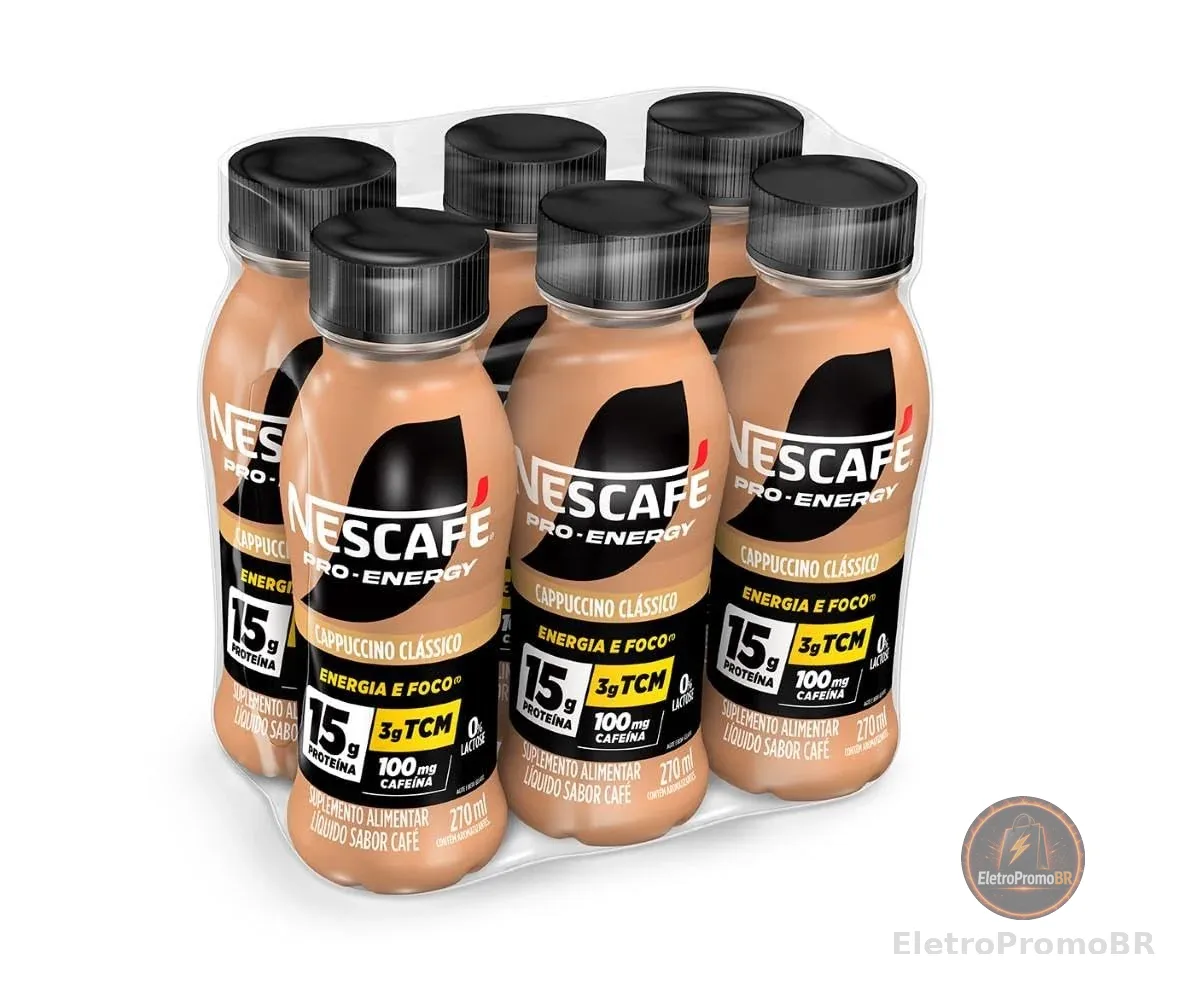 Suplemento Alimentar UHT Nescafé Pro-Energy Capuccino Clássico 15g proteína 270ml - Pack com 6 unidades