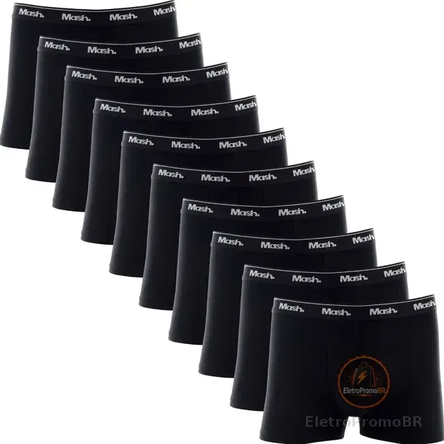Kit Com 10 Cuecas Boxer Algodão Cotton Masculina Adulto Mash