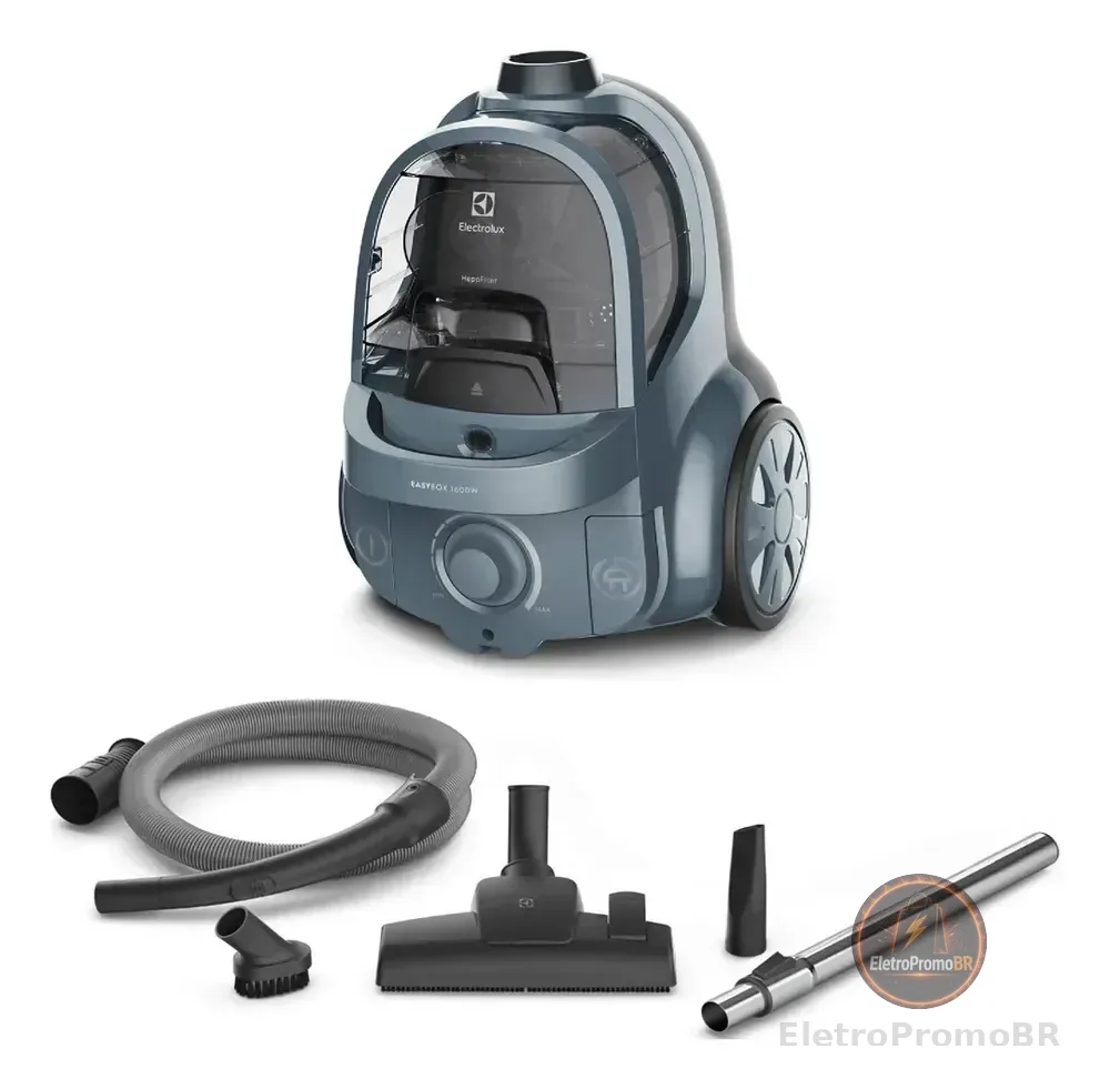 Aspirador de Pó sem saco Easybox Electrolux 1600W silencioso compacto bocal estofados cabo retratil controle velocidade EAS40 Azul-pretróleo