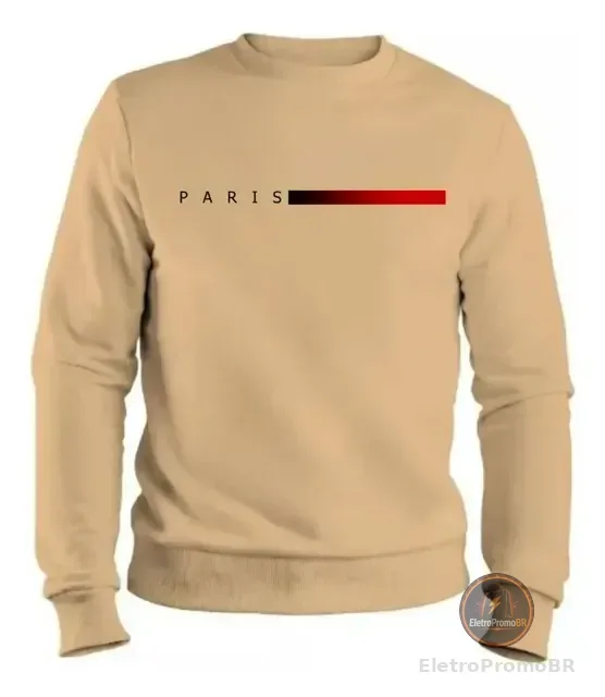 Blusa De Moletom Gola Careca Paris Flanelado Agasalhode Frio