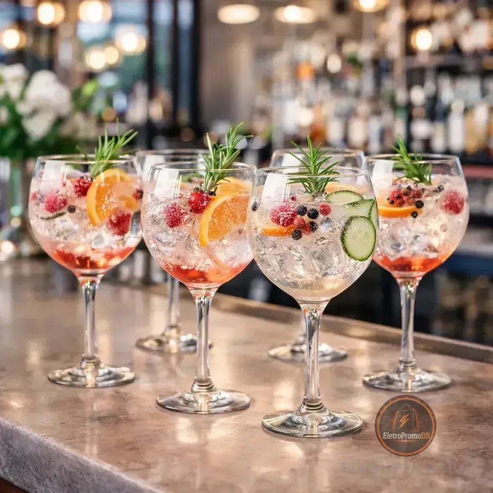 Taça Gin 600ml Jogo 6 Taças Gin Tônica Vidro Drink Coquetel Grande Bar Carinho Na Barriga