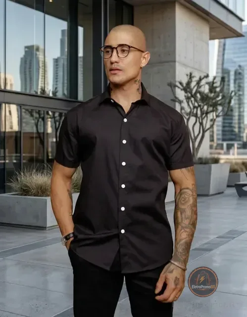Camisa Social Masculina Gola Italiana Confortável
