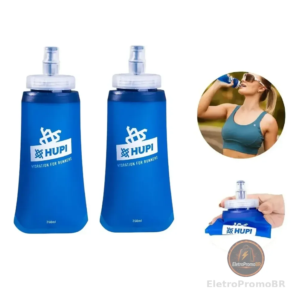 Kit 2 Garrafas Dobrável Soft Flask Hupi 350ml Corrida Azul