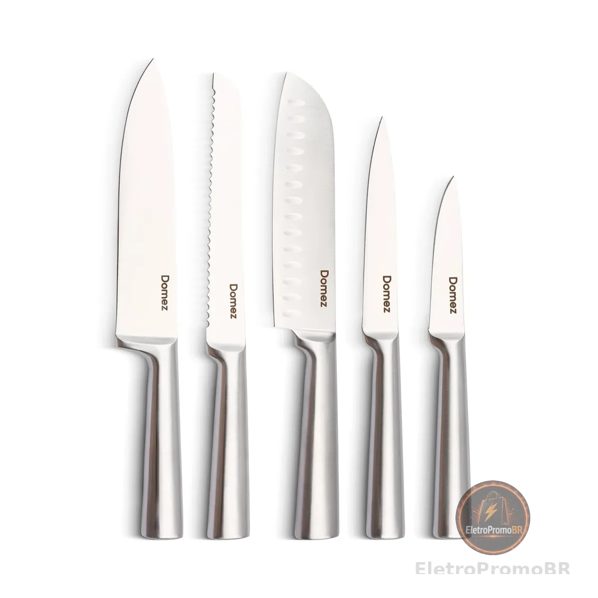 DOMEZ Jogo de 5 Facas Inox 4Cr13 | Conjunto de Facas de Cozinha Profissional | Faca Chef, Faca de Pão e Faca Churrasco | Design Ergonômico e Resistente à Ferrugem