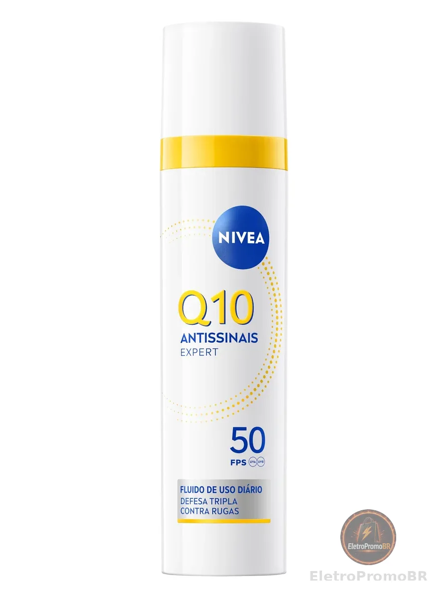 NIVEA Q10 Antissinais Fluido Diário FPS 50 40ml, Reduz e Combate Rugas, Pré-Maquiagem, Toque Seco, Tecnologia Glycostop, Cuidado Facial