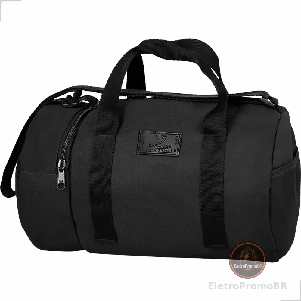 Mala Esportiva Everbags Mini Bagagem de Mão p/ Academia e Fitness Preta